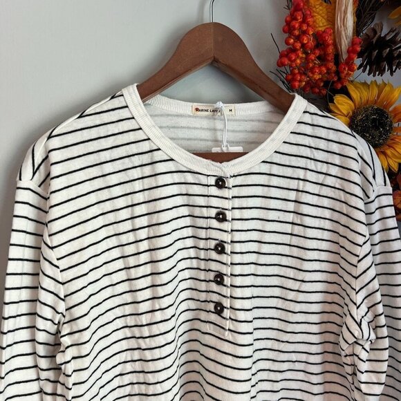 Marine Layer Double Knit Carter Henlet Medium in White Black Stripe - Picture 2 of 8